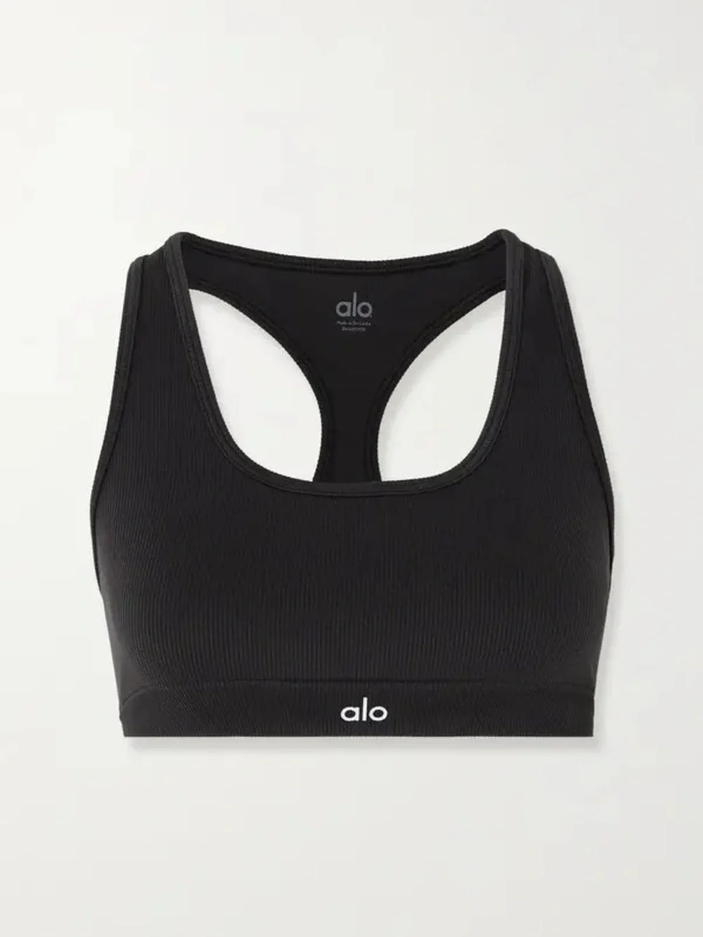 ALO Yoga Black Ribbed Racerback Sports Bra